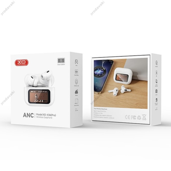 Бездротові Bluetooth навушники XO X36 Pro Smart Screen ANC Active Noise Cancellation BT 5.3 White